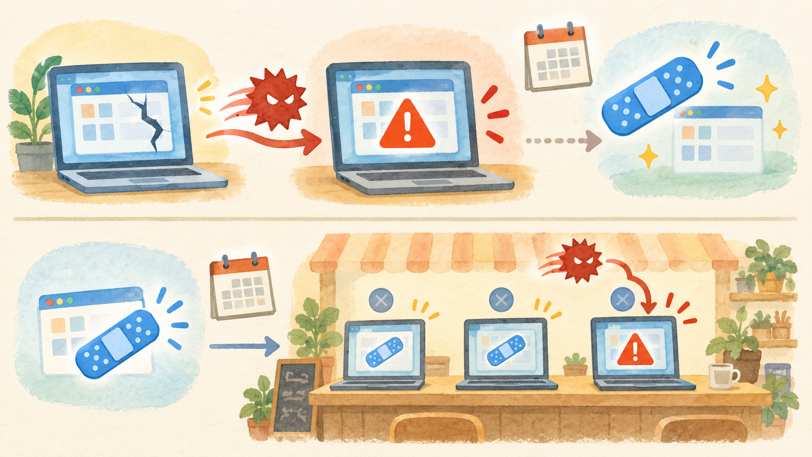 ゼロデイとNデイ攻撃の流れを表したイラスト